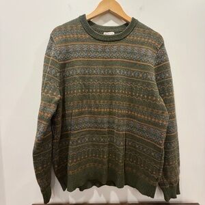 Merona large wool cotton blend Olive Orange Patterned Crewneck knit Sweater